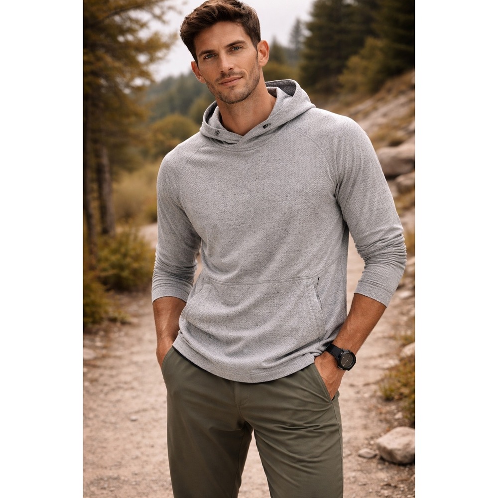 Lululemon At Ease Hoodie Mens Small Heathered Grey Textured Knit LM3BTFS